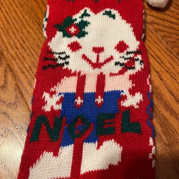 20" Long Knit Christmas Stocking with Cat - Picture 2 of 7